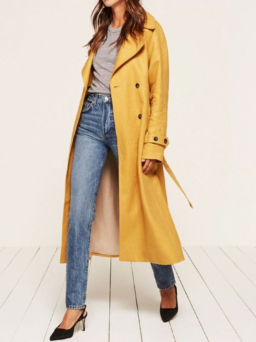 Reformation "Tanner" Trench Coat in Yellow, size Small
